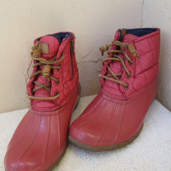 Sperry Topsider Waterproof Quilted Nylon Red Rain Boots Size 8 Medium- Flawed - Picture 1 of 16